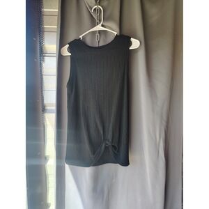 Miholl Womens Black Waffle Knit Sleeveless Front Knot Tank Top Size M